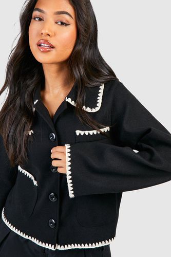 Womens Petite Contrast Stitch Pocket Detail Wool Look Jacket - - 6 - boohoo - Modalova