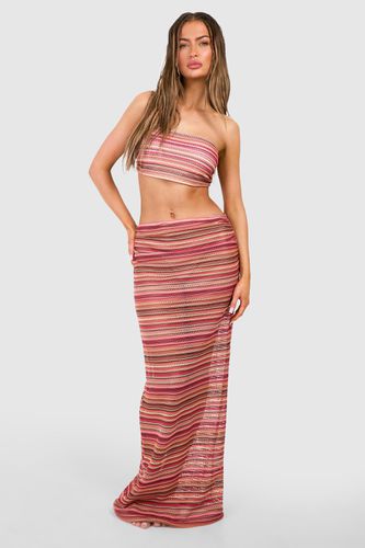 Womens Stripe Crochet Top & Skirt Beach Co-ord - - L - boohoo - Modalova