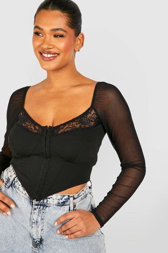 Womens Plus Mesh And Lace Hook And Eye Corset Top - - 16 - boohoo - Modalova