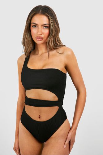 Womens Crinkle Cut Out One Shoulder Swimsuit - - 10 - boohoo - Modalova