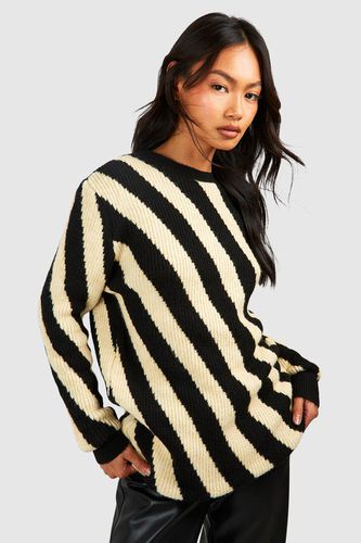 Womens Diagonal Stripe Oversized Knitted Jumper - - M/L - boohoo - Modalova