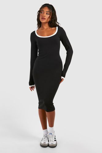 Womens Premium Contrast Binding Long Sleeve Midi Dress - - 10 - boohoo - Modalova