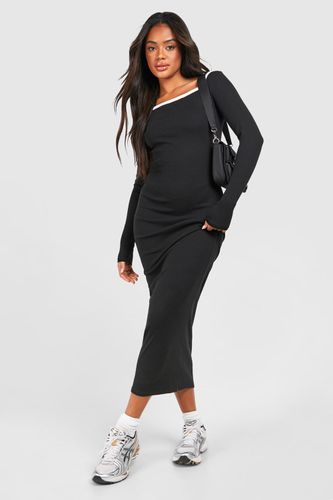 Womens Premium Contrast Binding Slash Neck Midaxi Dress - - 10 - boohoo - Modalova