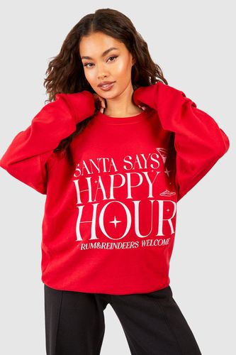 Womens Santa Says Happy Hour Printed Christmas Sweatshirt - - M - boohoo - Modalova