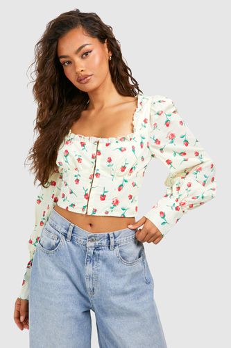 Womens Rose Printed Frill Detail Hook And Eye Corset - - 14 - boohoo - Modalova