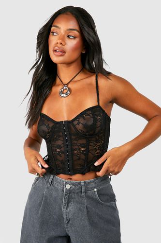 Womens Lace Hook And Eye Crop Corset - - 10 - boohoo - Modalova