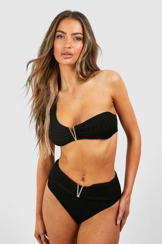 Womens Trim Detail Textured One Shoulder Bikini Set - - 10 - boohoo - Modalova