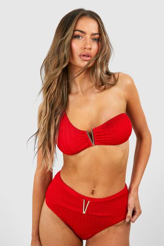 Womens Trim Detail Textured One Shoulder Bikini Set - 10 - boohoo - Modalova