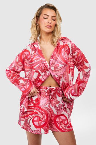 Womens Abstract Print Shirt & Short Beach Co-ord - - L - boohoo - Modalova