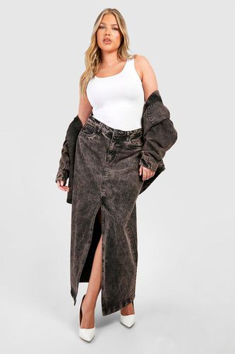 Womens Plus Basic Split Front Denim Maxi Skirt - - 18 - boohoo - Modalova
