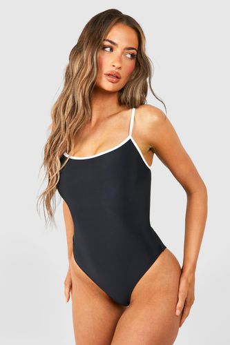 Womens Mono Contrast Binding Scoop Swimsuit - - 10 - boohoo - Modalova