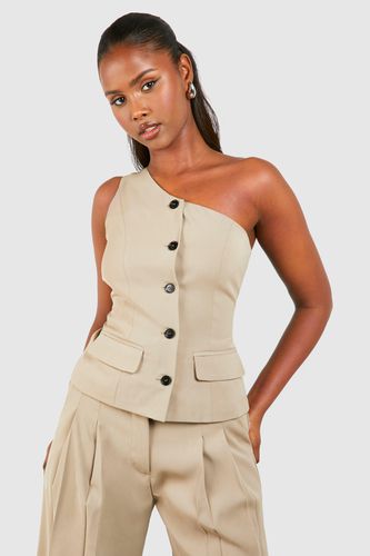 Womens One Shoulder Contrast Button Waistcoat - - 6 - boohoo - Modalova
