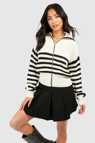 Womens Petite Stripe Zip Through Cardigan - - 10 - boohoo - Modalova