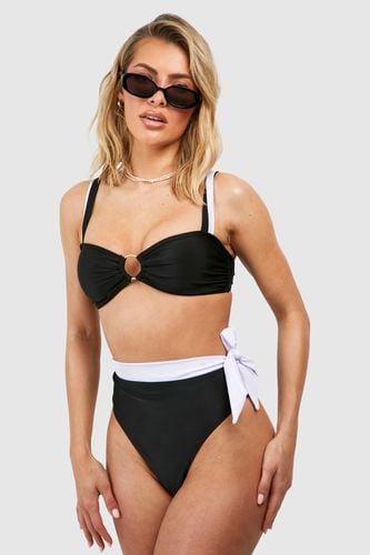 Womens Mono Colour Block Tie High Waist Bikini Brief - - 10 - boohoo - Modalova