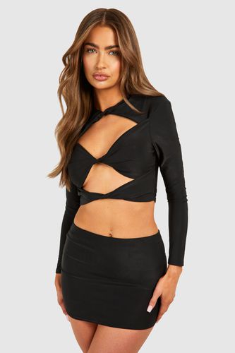 Womens Twist Front Cut Out Long Sleeve Top & Mid Rise Mini Skirt - - 14 - boohoo - Modalova