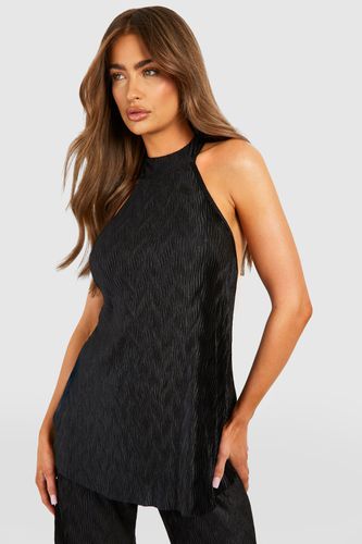 Womens Wave Plisse Halterneck Backless Top - - 12 - boohoo - Modalova