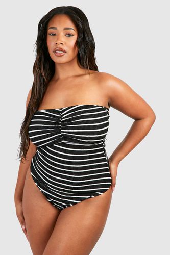 Womens Plus Crinkle Stripe Bandeau Swimsuit - - 18 - boohoo - Modalova