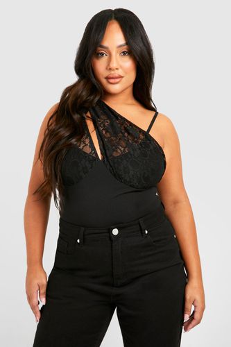 Womens Plus Keyhole Lace One Shoulder Bodysuit - - 18 - boohoo - Modalova