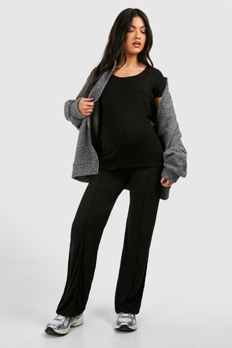 Womens Maternity Ribbed Seam Straight Leg Trousers - - 14 - boohoo - Modalova
