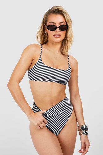 Womens Stripe Strappy High Waisted Bikini Set - - 6 - boohoo - Modalova