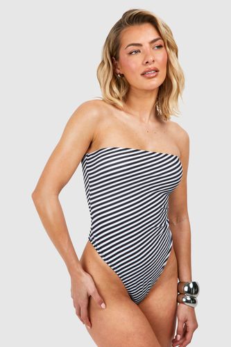 Womens Stripe Bandeau Swimsuit - - 10 - boohoo - Modalova