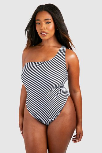 Womens Plus Stripe One Shoulder Swimsuit - - 24 - boohoo - Modalova