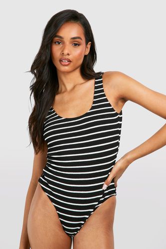 Womens Tall Crinke Stripe Scoop Swimsuit - - 10 - boohoo - Modalova