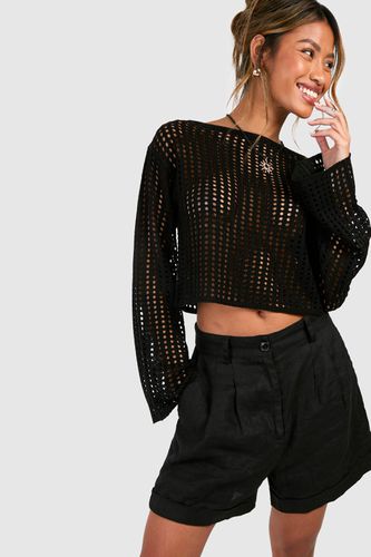 Womens Flare Sleeve Crochet Top - - M - boohoo - Modalova