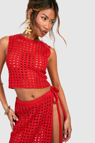 Womens High Racer Neck Crochet Crop Top - - L - boohoo - Modalova