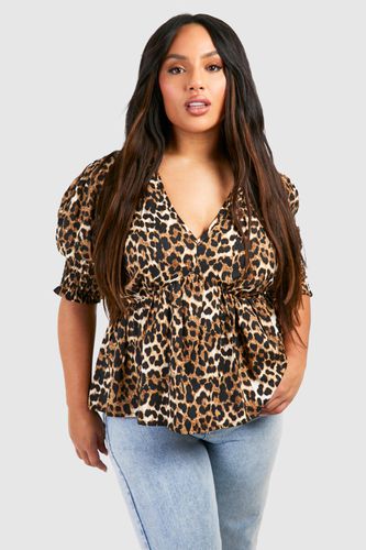 Womens Plus Leopard Plunge Smock Top - - 18 - boohoo - Modalova