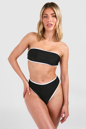 Womens Contrast Binding High Waisted Bikini Set - - 10 - boohoo - Modalova