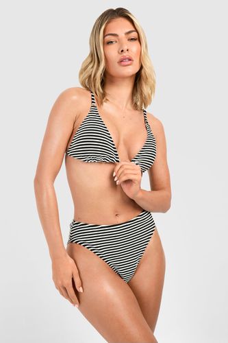 Womens Textured Stripe High Waisted Bikini Brief - - 10 - boohoo - Modalova