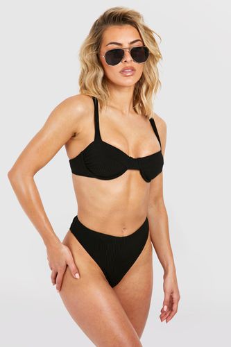 Womens Towelling High Waist High Leg Bikini Brief - - 12 - boohoo - Modalova