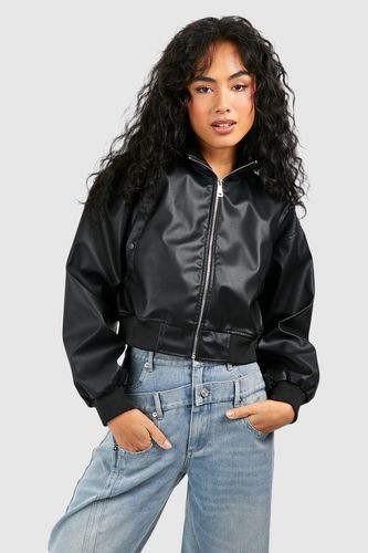 Womens Cropped Faux Leather Zip Bomber Jacket - - 10 - boohoo - Modalova