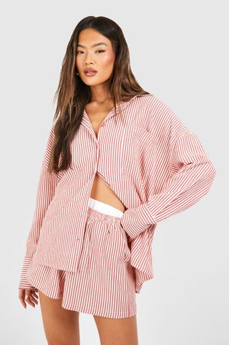 Womens Textured Stripe Relaxed Fit Shirt - - 16 - boohoo - Modalova