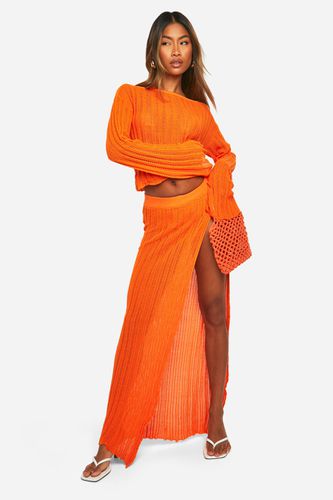 Womens Tie Back Top And Thigh Split Maxi Skirt Crochet Knit Set - - 10 - boohoo - Modalova