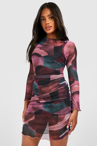Womens Blurred Geo Printed Ruched Mesh Mini Dress - - 10 - boohoo - Modalova