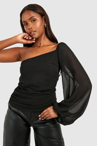 Womens Chiffon Balloon Sleeve One Shoulder Top - - 14 - boohoo - Modalova