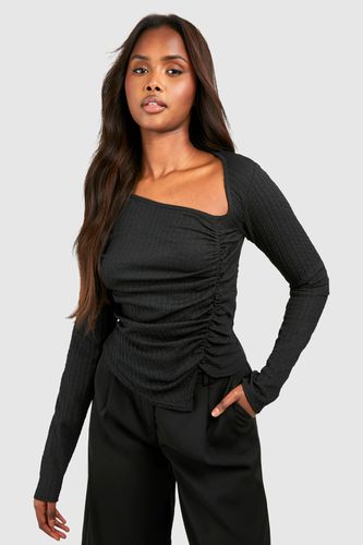 Womens Textured Ruched Long Sleeve Top - - 10 - boohoo - Modalova