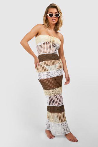 Womens Colour Block Crochet Bandeau Beach Maxi Dress - - L - boohoo - Modalova