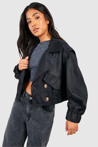 Womens Petite Oversized Shoulder Detail Crop Trench - - 8 - boohoo - Modalova