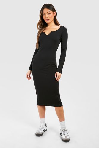 Womens Notch Neck Long Sleeve Jersey Midi Dress - - 10 - boohoo - Modalova