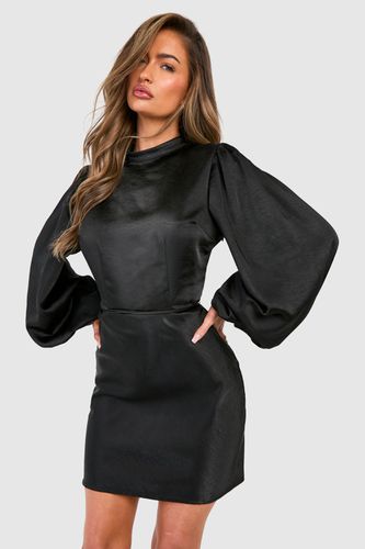 Womens Satin High Neck Balloon Sleeve Mini Dress - - 16 - boohoo - Modalova