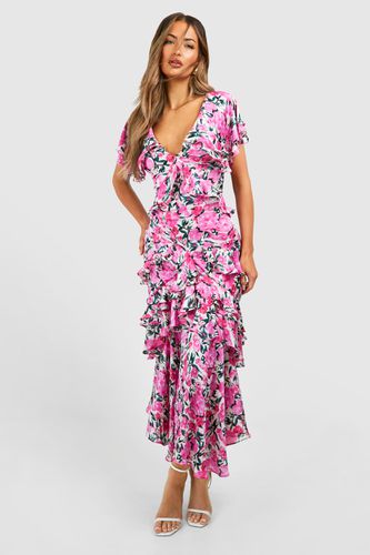 Womens Floral Frill Detail Maxi Dress - - 10 - boohoo - Modalova