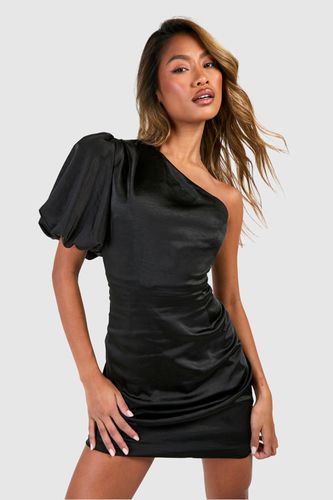 Womens Satin Puff Sleeve Asymmetric Mini Dress - - 18 - boohoo - Modalova