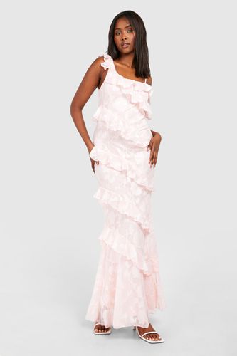 Womens Textured Ruffle Asymmetric Maxi Dress - - 10 - boohoo - Modalova