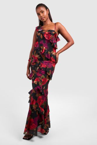 Womens Floral Ruffle Asymmetric Maxi Dress - - 10 - boohoo - Modalova