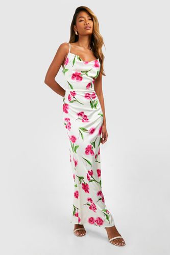 Womens Floral Satin Midi Cowl Slip Dress - - 18 - boohoo - Modalova
