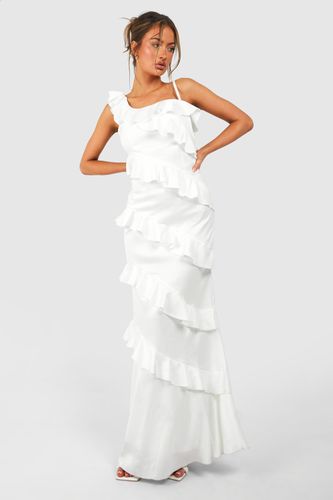 Womens Satin Ruffle Asymmetric Maxi Dress - - 10 - boohoo - Modalova