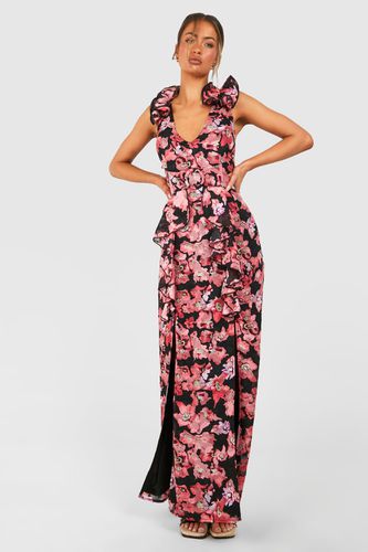Womens Textured Floral Cut Out Ring Detail Maxi Dress - - 10 - boohoo - Modalova